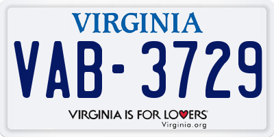 VA license plate VAB3729