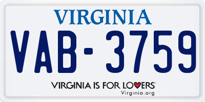 VA license plate VAB3759