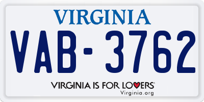 VA license plate VAB3762