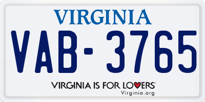 VA license plate VAB3765