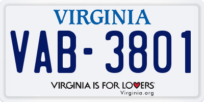 VA license plate VAB3801