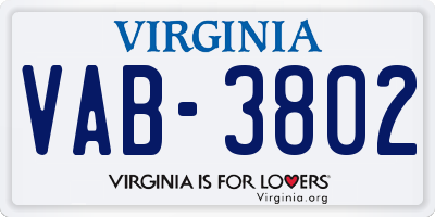 VA license plate VAB3802