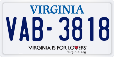 VA license plate VAB3818