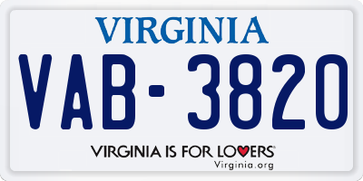 VA license plate VAB3820