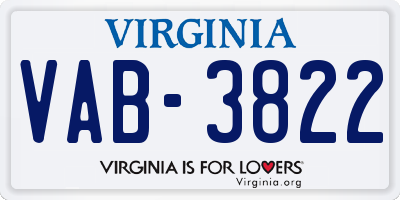 VA license plate VAB3822