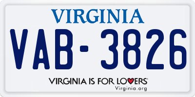 VA license plate VAB3826