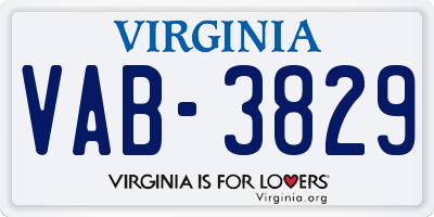 VA license plate VAB3829