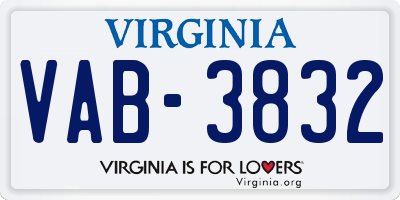 VA license plate VAB3832