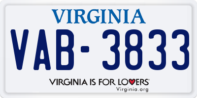 VA license plate VAB3833