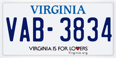 VA license plate VAB3834