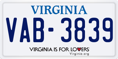 VA license plate VAB3839