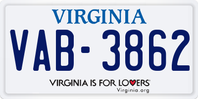 VA license plate VAB3862