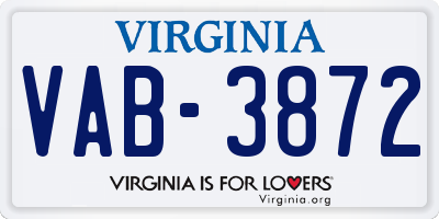 VA license plate VAB3872