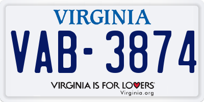 VA license plate VAB3874