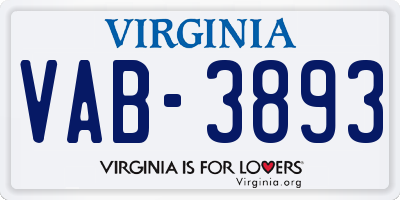 VA license plate VAB3893