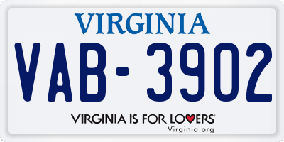 VA license plate VAB3902
