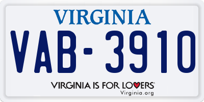 VA license plate VAB3910