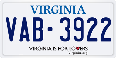 VA license plate VAB3922