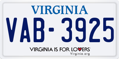 VA license plate VAB3925