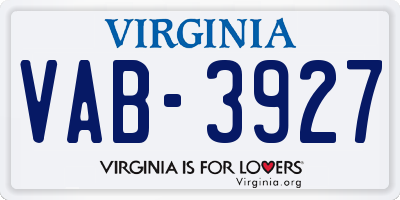 VA license plate VAB3927