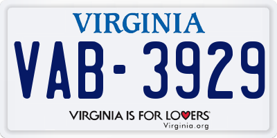 VA license plate VAB3929