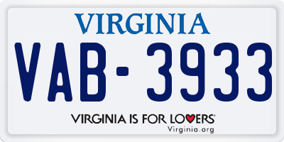 VA license plate VAB3933