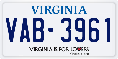 VA license plate VAB3961