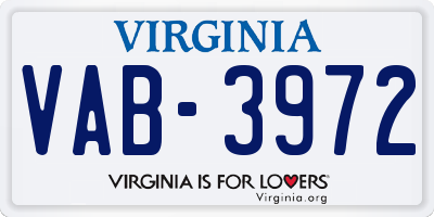 VA license plate VAB3972