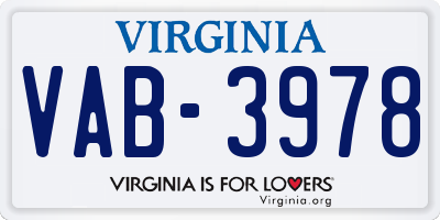 VA license plate VAB3978