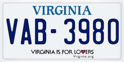 VA license plate VAB3980