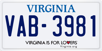 VA license plate VAB3981