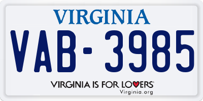 VA license plate VAB3985