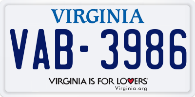 VA license plate VAB3986