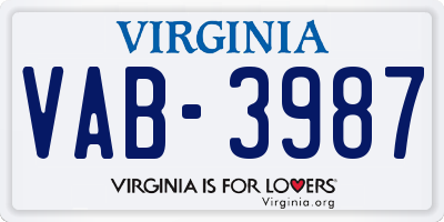VA license plate VAB3987