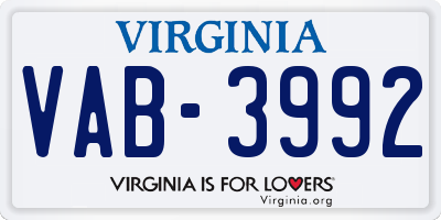 VA license plate VAB3992