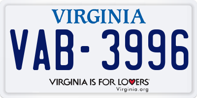 VA license plate VAB3996