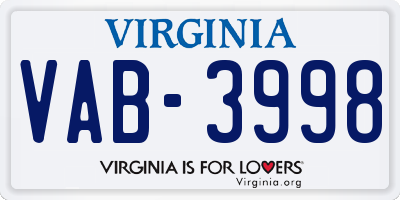 VA license plate VAB3998