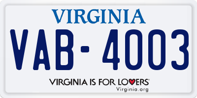 VA license plate VAB4003