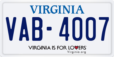 VA license plate VAB4007