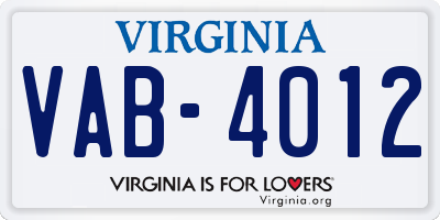 VA license plate VAB4012