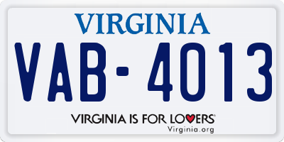 VA license plate VAB4013