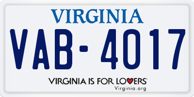 VA license plate VAB4017