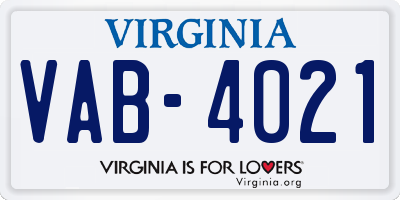 VA license plate VAB4021