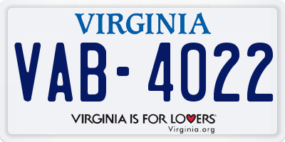 VA license plate VAB4022