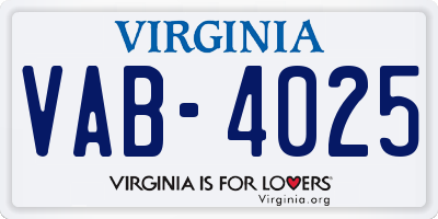 VA license plate VAB4025