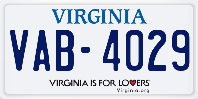 VA license plate VAB4029