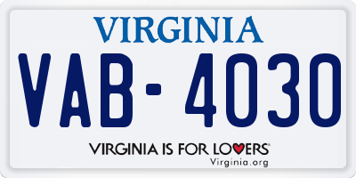 VA license plate VAB4030