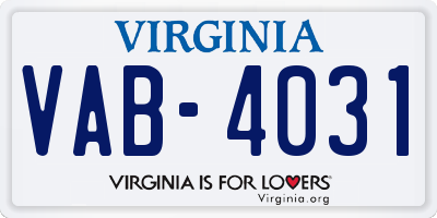 VA license plate VAB4031