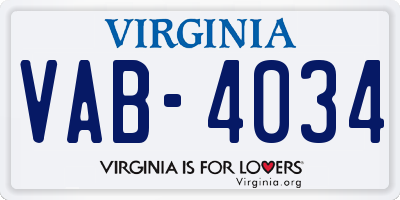 VA license plate VAB4034