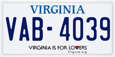 VA license plate VAB4039